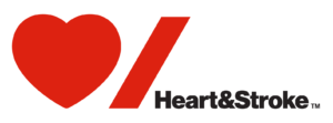 Logo of heart & stroke featuring a red heart beside a red slash, followed by the text "heart&stroke" in black with a trademark symbol.