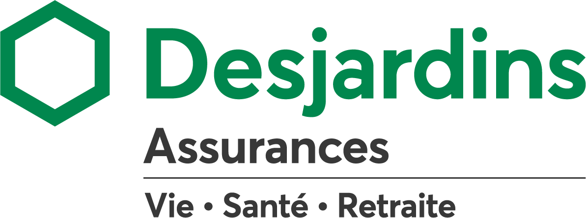 Logo of desjardins assurances featuring a green hexagon beside the company name, with the text "vie • santé • retraite" underneath.