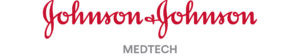 Logo of johnson & johnson in red cursive text above the 'medtech' label in gray capital letters.