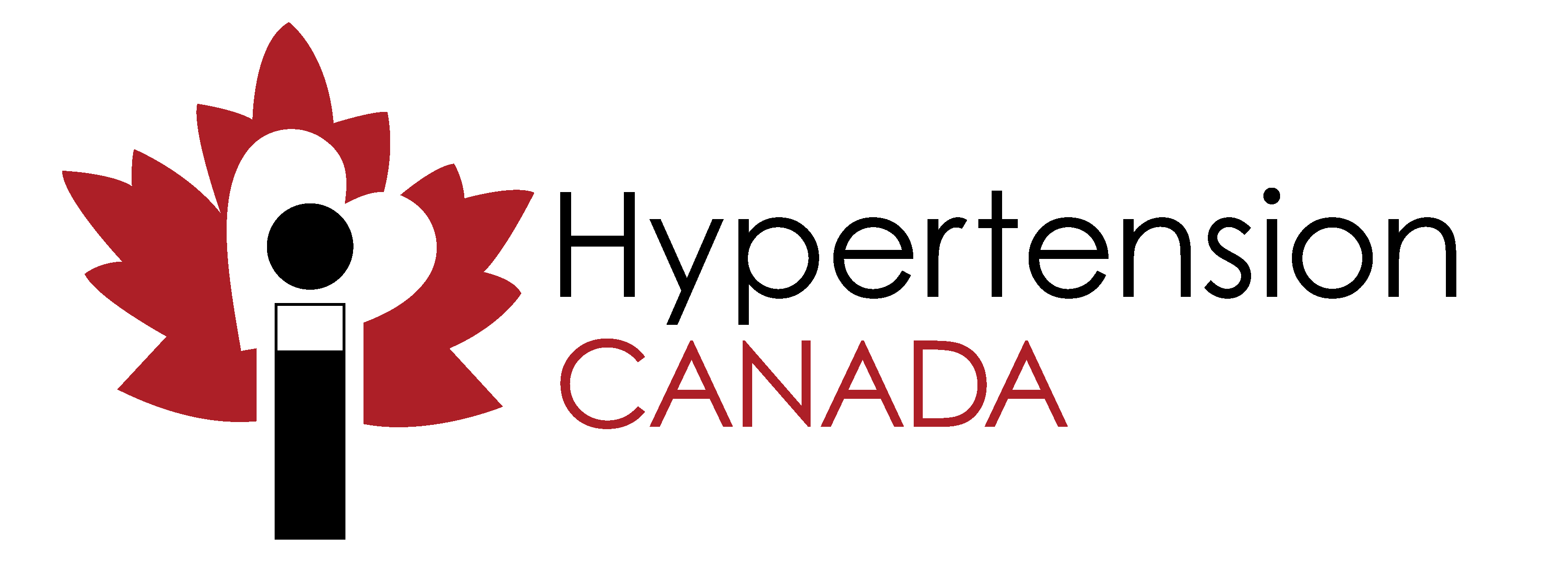 Logo of hypertension canada featuring a red maple leaf with a white abstract figure and microphone, next to the text "hypertension canada" in black.