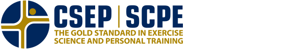 CSEP SCPE logo with text: "The Gold Standard in Exercise Science and Personal Training.