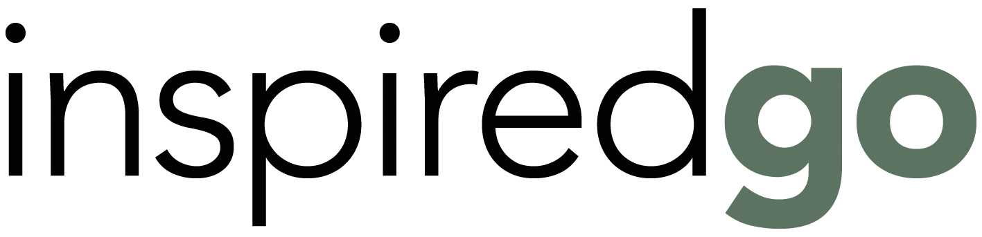 The image shows the logo for "inspiredgo" with the word "inspired" in black and "go" in green, both written in a clean, sans-serif font.